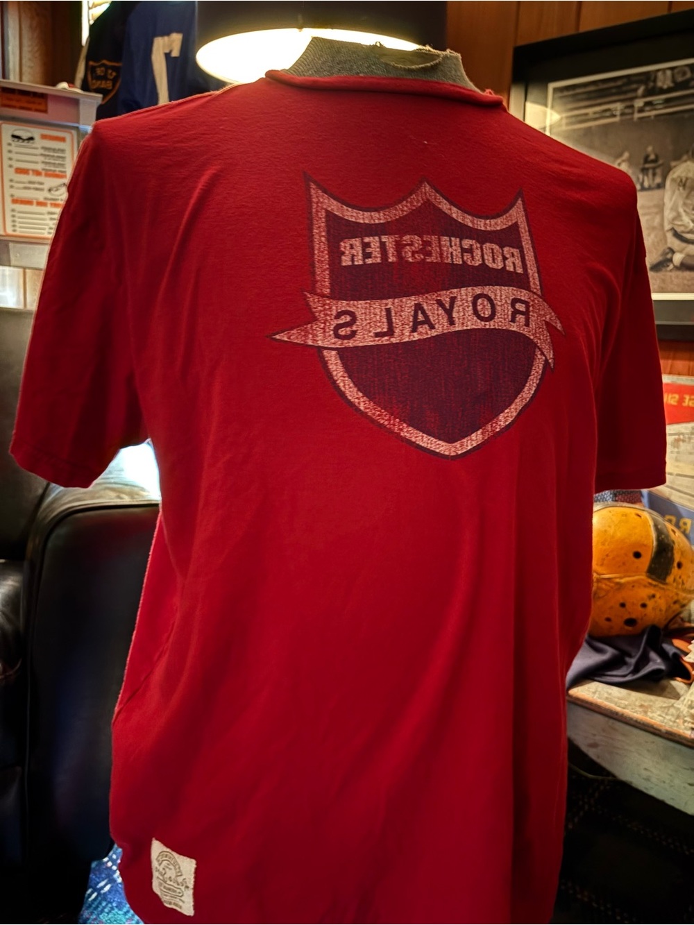 Men's Red Short-Sleeve Graphic Tee with Shield Logo